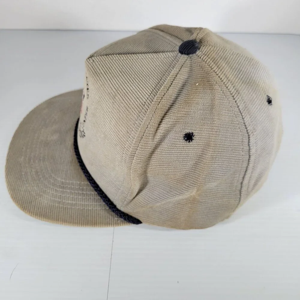 Vintage US Olympic Training Center Corduroy Cap Snapback Hat MADE IN USA Tan Bei